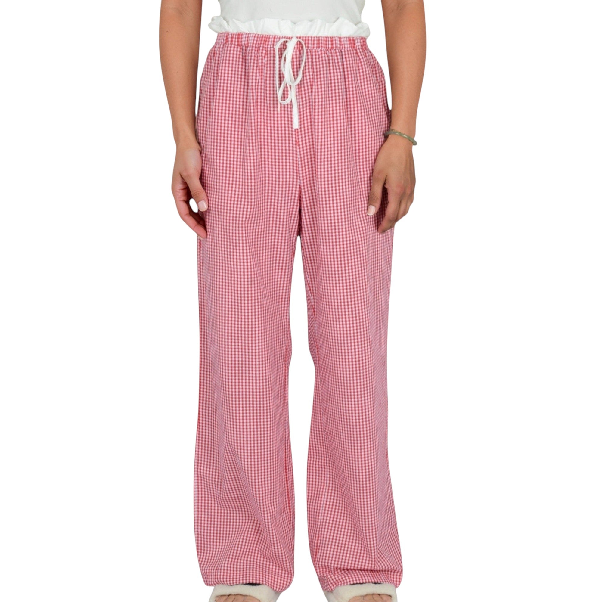 Anna-Kaci Lounge Women's Gingham Print Lounge Pants with Elastic Drawstring Waist and Relaxed Straight Leg Fit