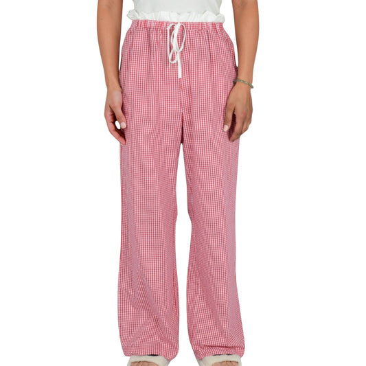 Anna-Kaci Lounge Women's Gingham Print Lounge Pants with Elastic Drawstring Waist and Relaxed Straight Leg Fit