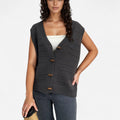 Anna-Kaci Women's Sleeveless Knit Button Down Vest with Ribbed Hem and Wooden Button Details