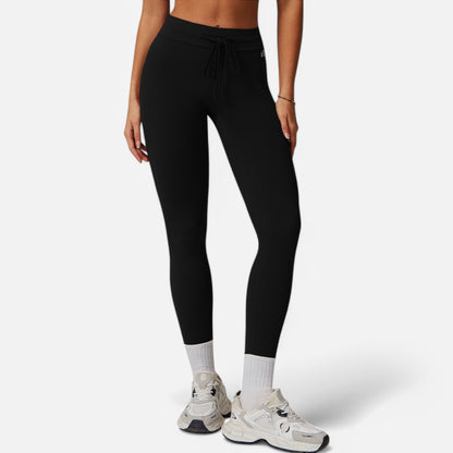 Anna-Kaci Women's High Waist Drawstring Leggings with Stretchy Fit