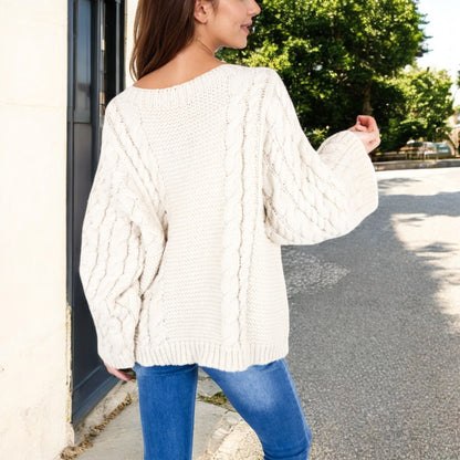 Anna-Kaci Women's Cable Knit Sweater with Long Bell Sleeves