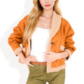 Anna-Kaci Women's Faux Shearling Jacket with Shawl Collar and Contrast Trim
