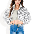 Anna-Kaci Women's Cropped Puffer Jacket with Animal Print and High Collar