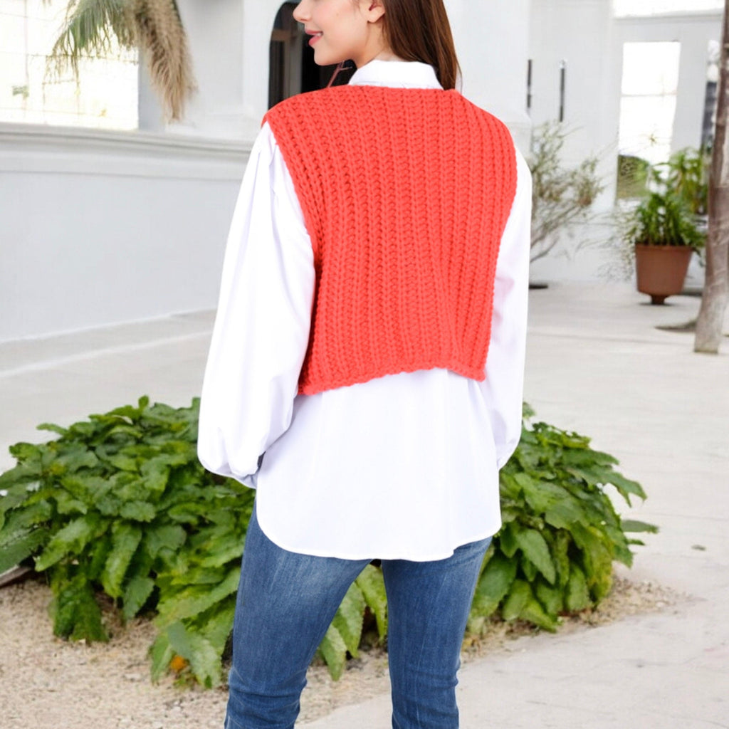 Anna-Kaci Women's Chunky Knit Vest with Oversized Buttons and Front Pockets