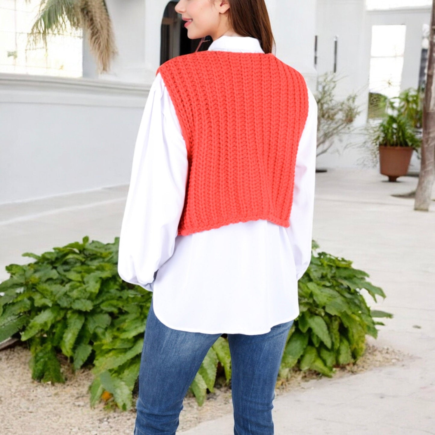 Anna-Kaci Women's Chunky Knit Vest with Oversized Buttons and Front Pockets