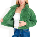 Anna-Kaci Women's Corduroy Cropped Jacket with Snap Buttons and High Collar