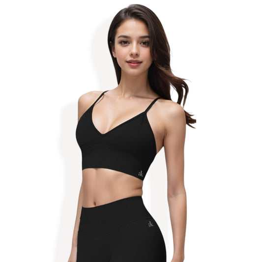 Anna-Kaci Women's V-Neck Longline Sports Bra with Adjustable Spaghetti Straps