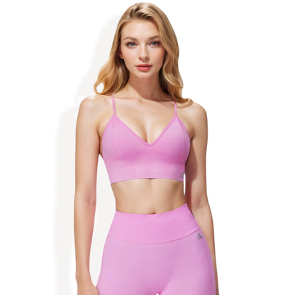Anna-Kaci Women's V-Neck Longline Sports Bra with Adjustable Spaghetti Straps