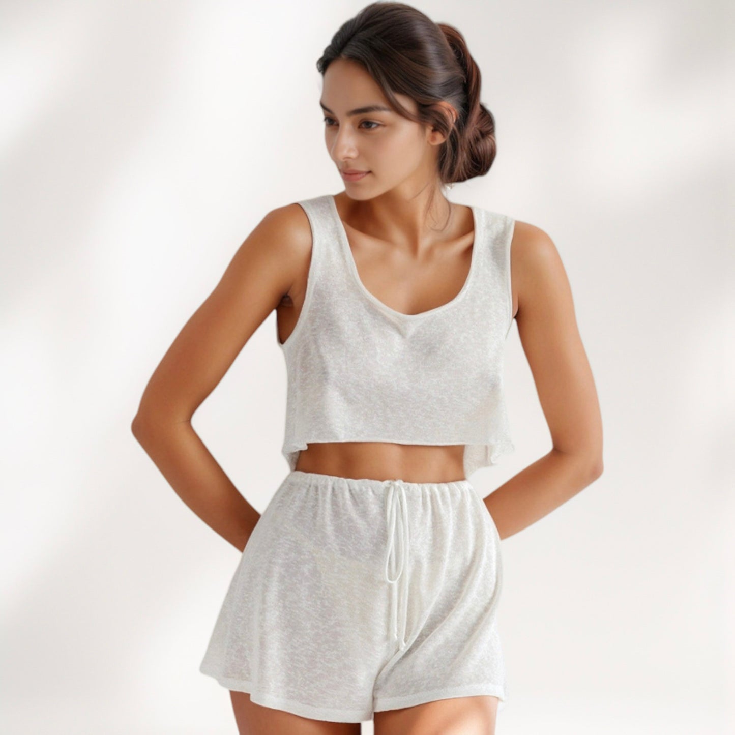 Anna-Kaci Lounge Women's Soft Lounge Pajama Set with Sleeveless Crop Tank and Drawstring Shorts