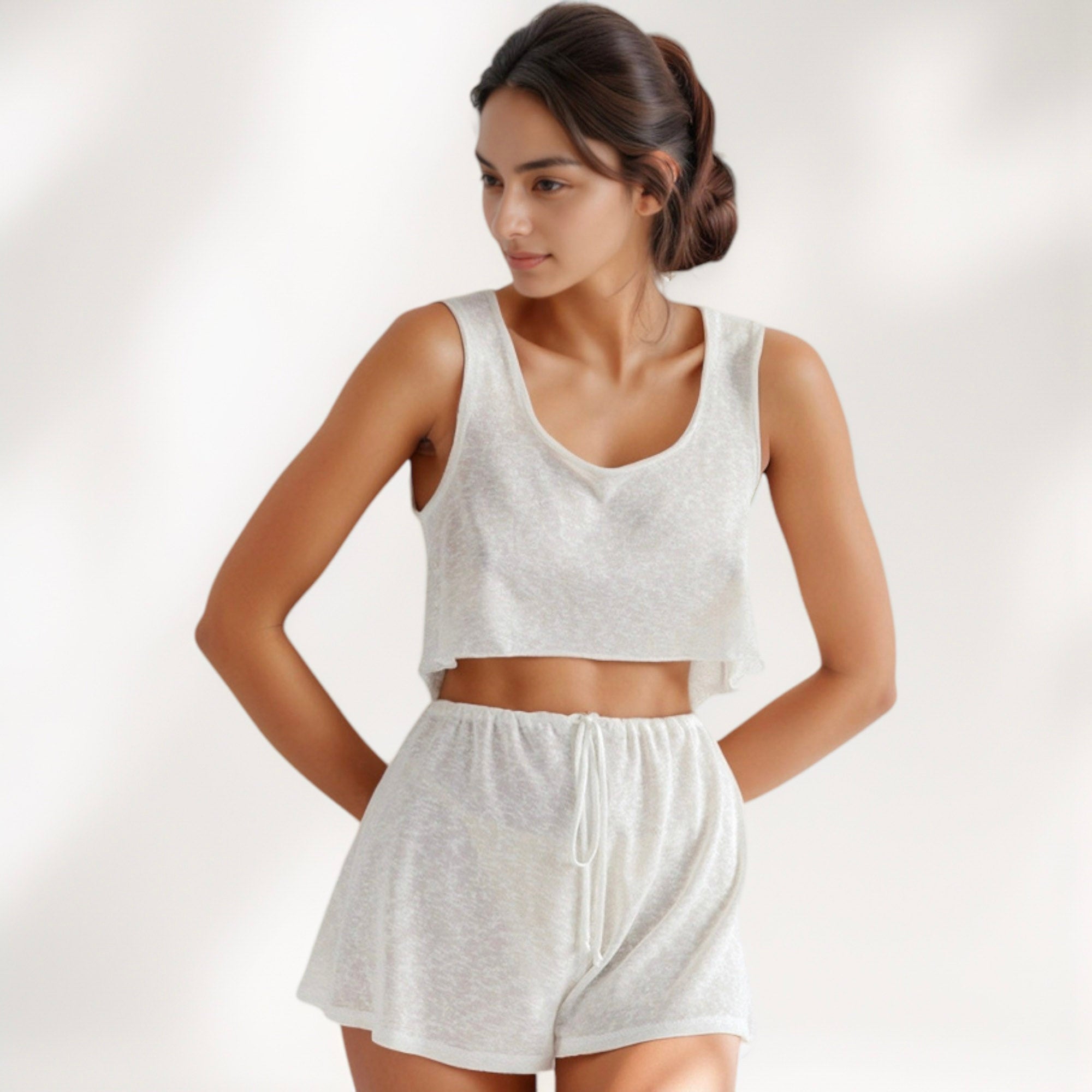Anna-Kaci Lounge Women's Soft Lounge Pajama Set with Sleeveless Crop Tank and Drawstring Shorts