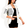 Anna-Kaci Women's Striped Button-Up Knit Cardigan with V-Neck and Long Sleeves