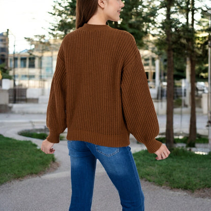 Anna-Kaci Women's Chunky Knit Sweater with Button Front and Ribbed Textured Design