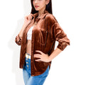 Anna-Kaci Women's Long Sleeve Velvet Button-Up Shirt with Chest Pocket