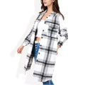 Anna-Kaci Women's Long Plaid Button-Up Shacket with Chest Pockets and Side Slits
