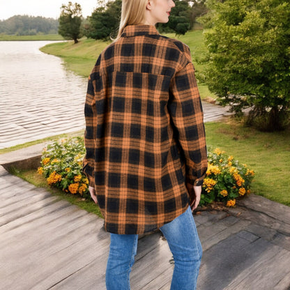 Anna-Kaci Women's Long Sleeve Plaid Button-Up Shirt Jacket with Collared Neckline