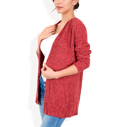 Anna-Kaci Women's Ribbed Open Front Cardigan with Long Sleeves and Side Pockets