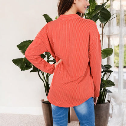 Anna-Kaci Women's Long Sleeve Button-Up Shirt with Chest Pockets and Textured Fabric