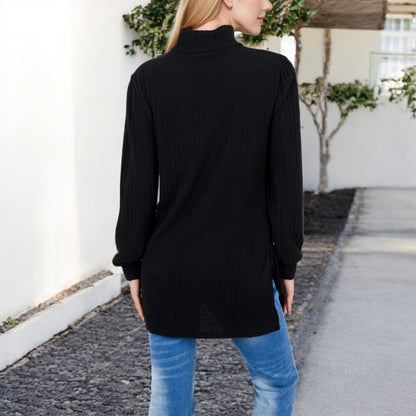 Anna-Kaci Women's Ribbed Knit Turtleneck Tunic Sweater with Front Pockets