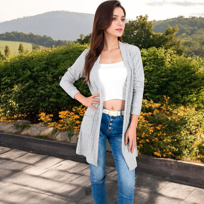 Anna-Kaci Women's Open Front Ribbed Knit Cardigan with Front Pockets