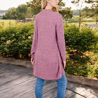 Anna-Kaci Women's Open Front Ribbed Knit Cardigan with Front Pockets