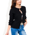 Anna-Kaci Women's Tie Front Knit Cardigan with Long Sleeves and Open Front Design