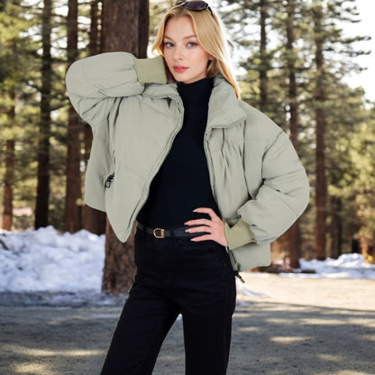 Anna-Kaci Women's Oversized Quilted Puffer Jacket with Zipper Front and Ribbed Cuffs