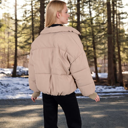 Anna-Kaci Women's Oversized Quilted Puffer Jacket with Zipper Front and Ribbed Cuffs