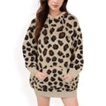 Anna-Kaci Women's Leopard Print Knit Hoodie Dress with Front Pocket