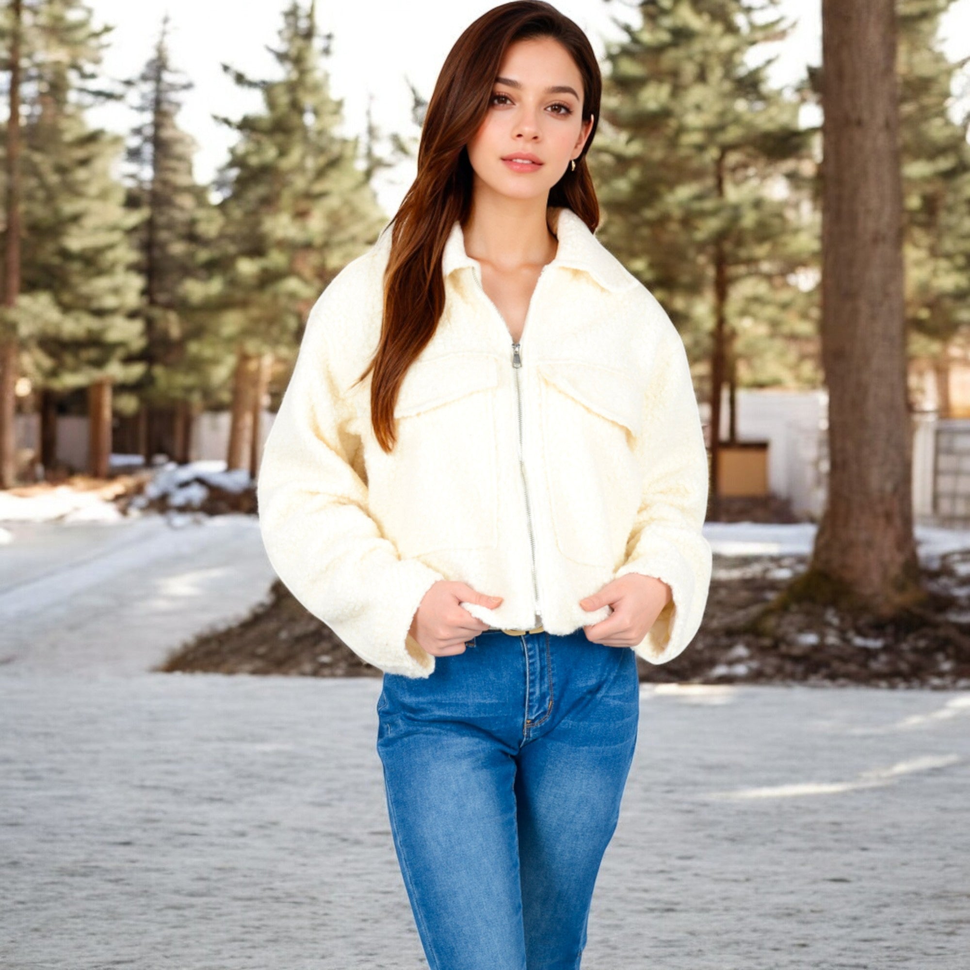Anna-Kaci Women's Zip-Up Collared Jacket with Front Flap Pockets