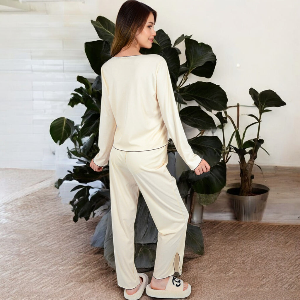 Anna-Kaci Women's Satin 2-Piece Pajama Set with Button-Up Long Sleeve Top and Relaxed Fit Pants