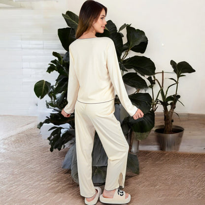 Anna-Kaci Women's Satin 2-Piece Pajama Set with Button-Up Long Sleeve Top and Relaxed Fit Pants