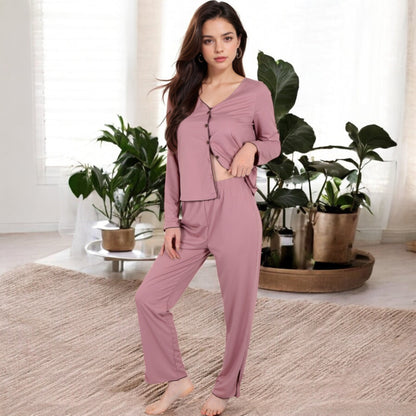 Anna-Kaci Women's Satin 2-Piece Pajama Set with Button-Up Long Sleeve Top and Relaxed Fit Pants