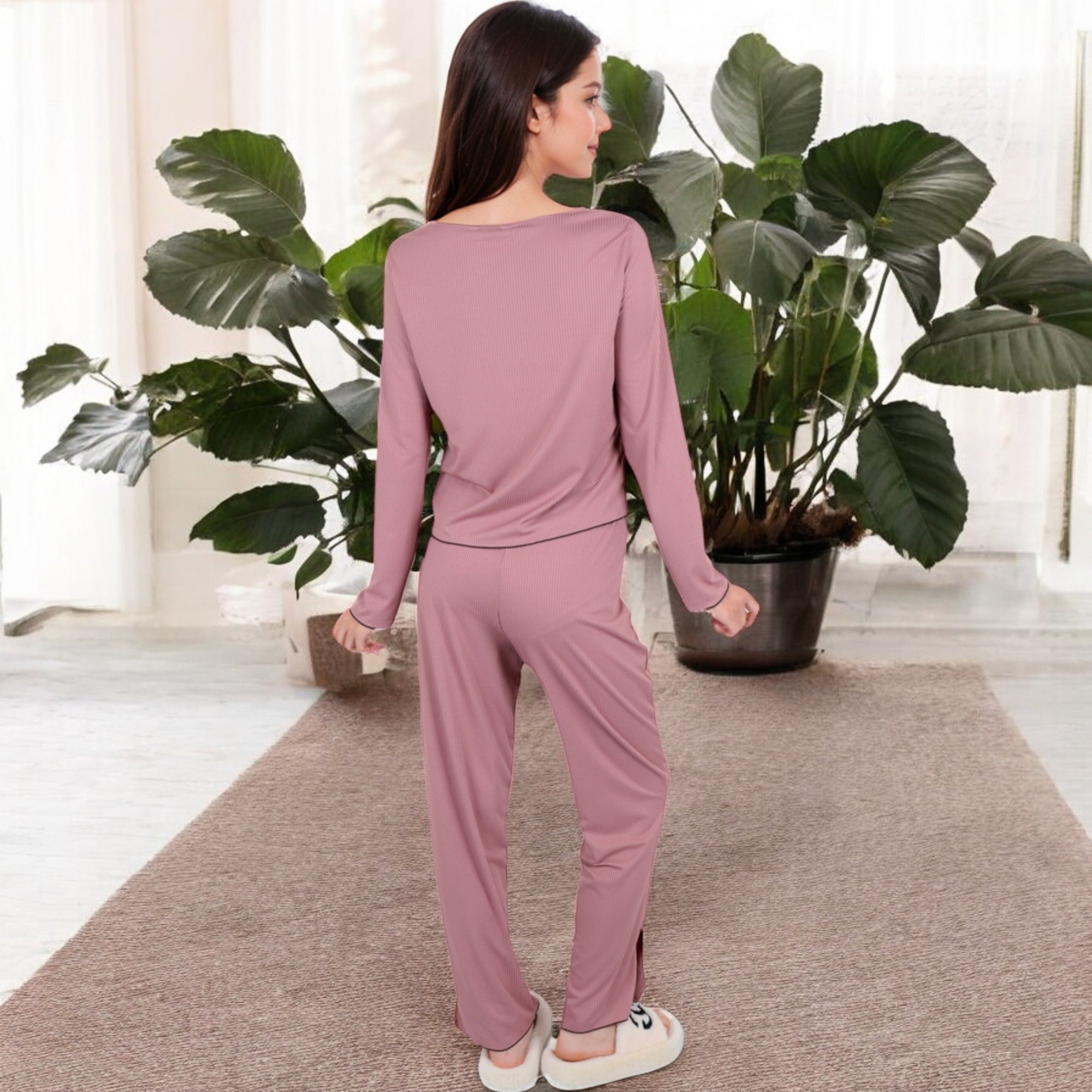 Anna-Kaci Women's Satin 2-Piece Pajama Set with Button-Up Long Sleeve Top and Relaxed Fit Pants