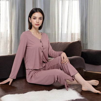 Anna-Kaci Women's Satin 2-Piece Pajama Set with Button-Up Long Sleeve Top and Relaxed Fit Pants