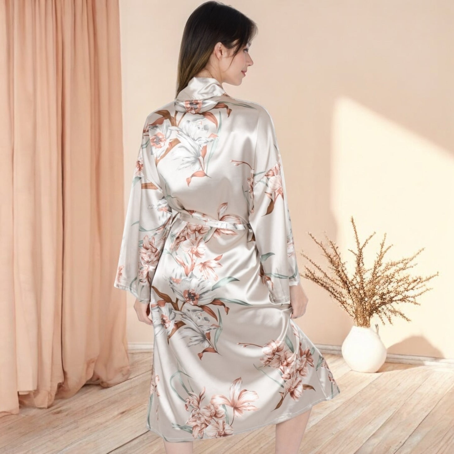 Anna-Kaci Women's Floral Satin Kimono Robe with Matching Cami Top and Shorts