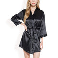 Anna-Kaci Women's Short Satin Robe with Waist Tie and Three-Quarter Sleeves