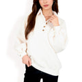 Anna-Kaci Women's Waffle Knit Pullover with Button-Down Collar and Balloon Sleeves