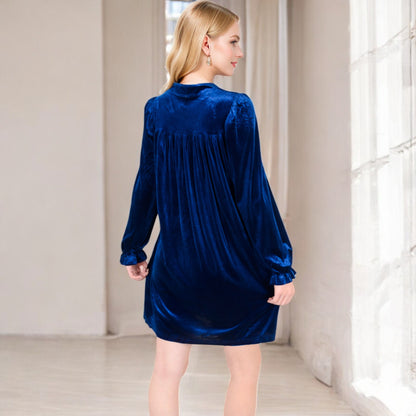 Anna-Kaci Women's Velvet Dress with V-Neck and Long Sleeves