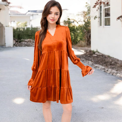 Anna-Kaci Women's Tiered A-Line Dress with Long Sleeves and Smocked Cuffs