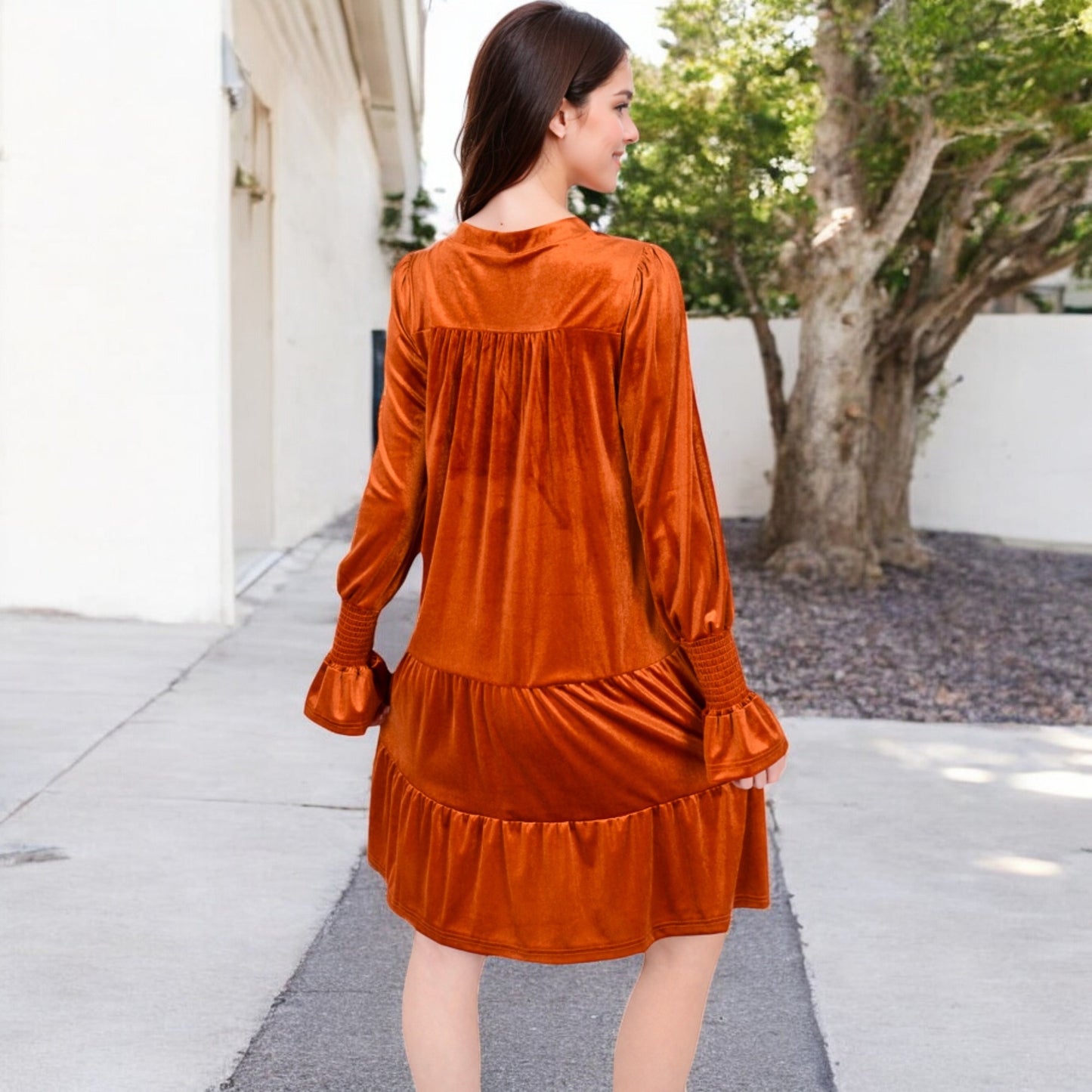 Anna-Kaci Women's Tiered A-Line Dress with Long Sleeves and Smocked Cuffs