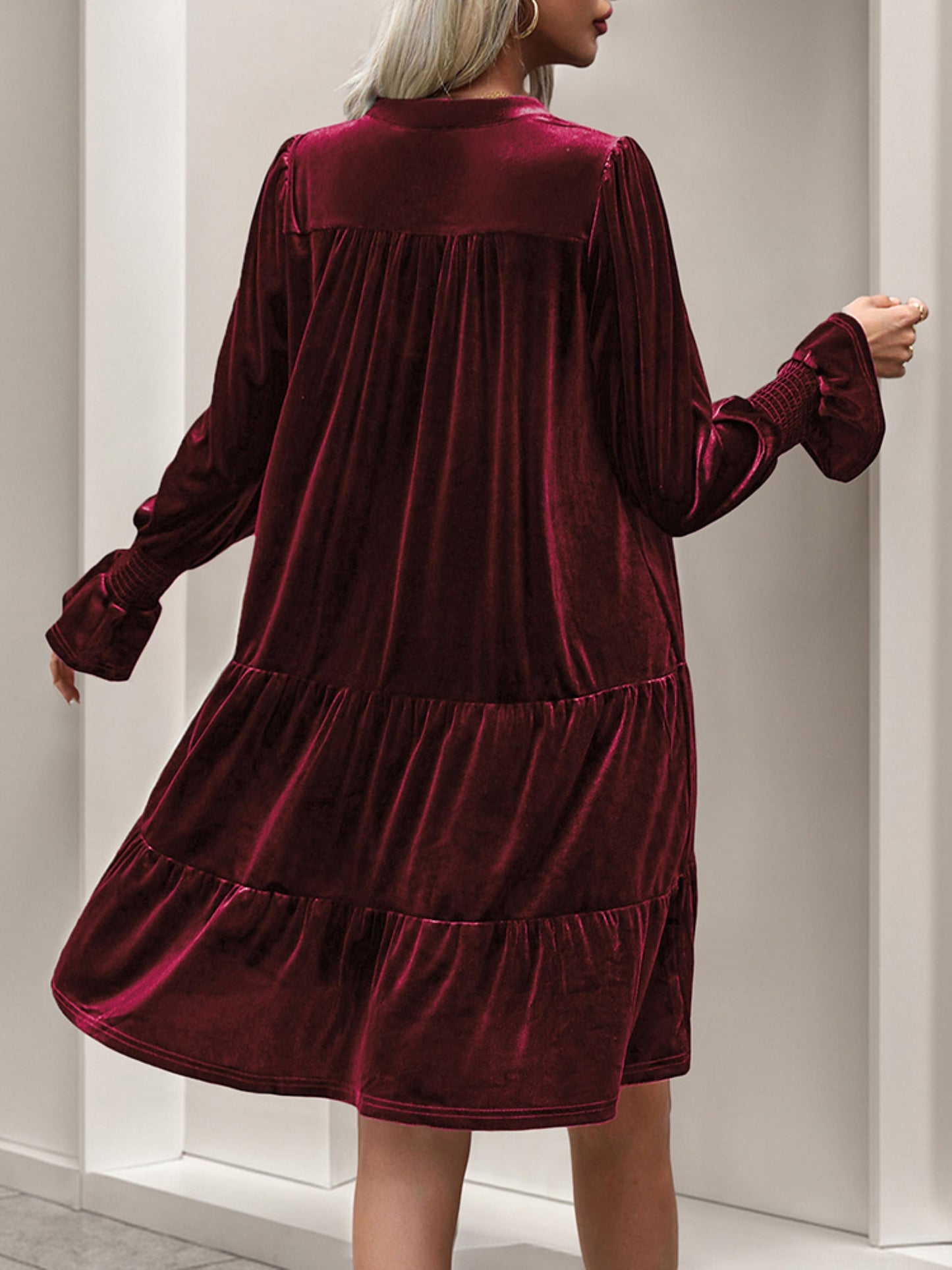 Anna-Kaci Women's Tiered A-Line Dress with Long Sleeves and Smocked Cuffs