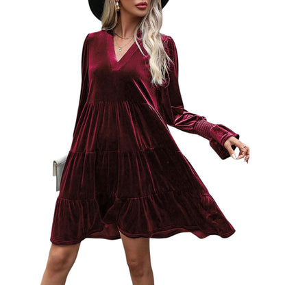 Anna-Kaci Women's Tiered A-Line Dress with Long Sleeves and Smocked Cuffs