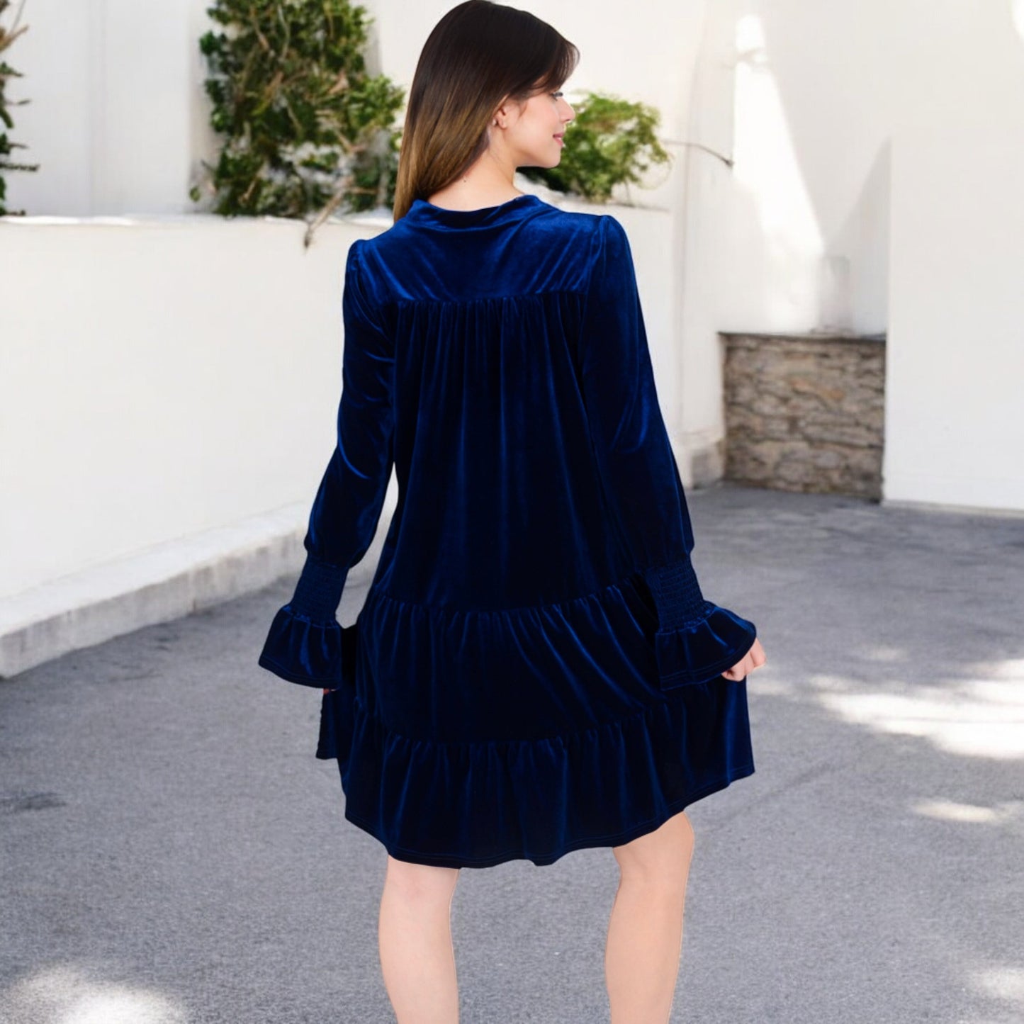 Anna-Kaci Women's Tiered A-Line Dress with Long Sleeves and Smocked Cuffs