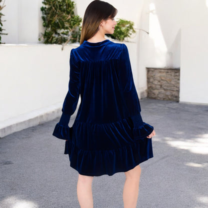 Anna-Kaci Women's Tiered A-Line Dress with Long Sleeves and Smocked Cuffs