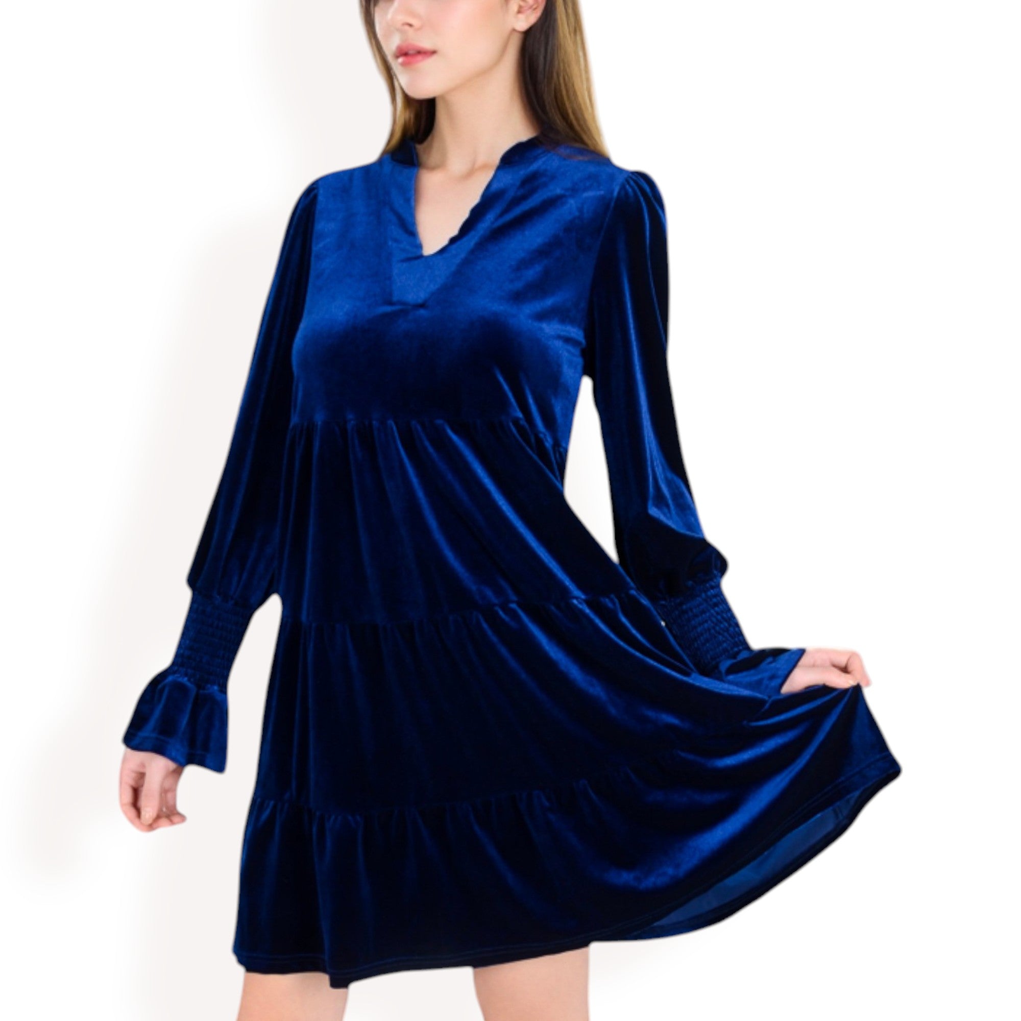 Anna-Kaci Women's Tiered A-Line Dress with Long Sleeves and Smocked Cuffs