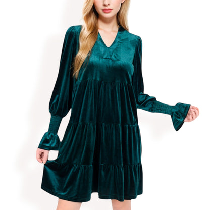 Anna-Kaci Women's Tiered A-Line Dress with Long Sleeves and Smocked Cuffs