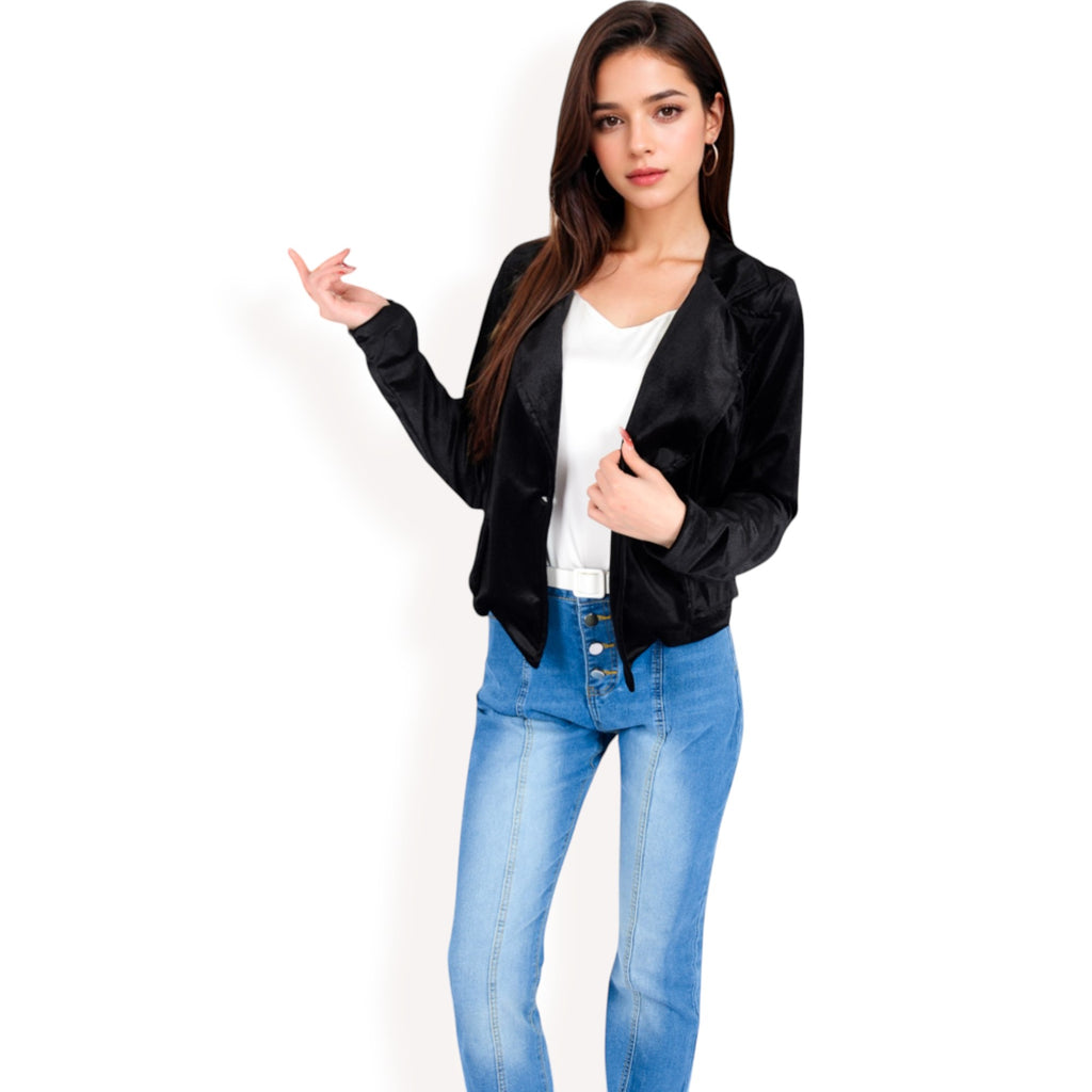 Anna-Kaci Women's Velvet Blazer with Single Button Closure