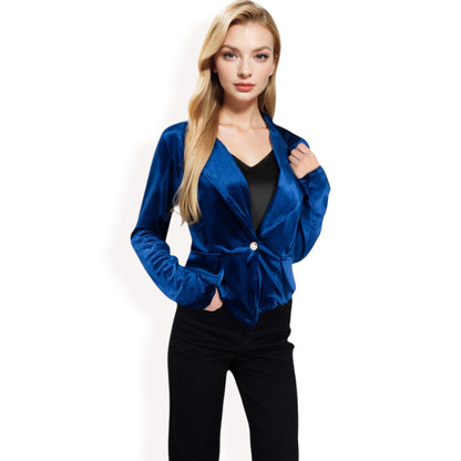 Anna-Kaci Women's Velvet Blazer with Single Button Closure