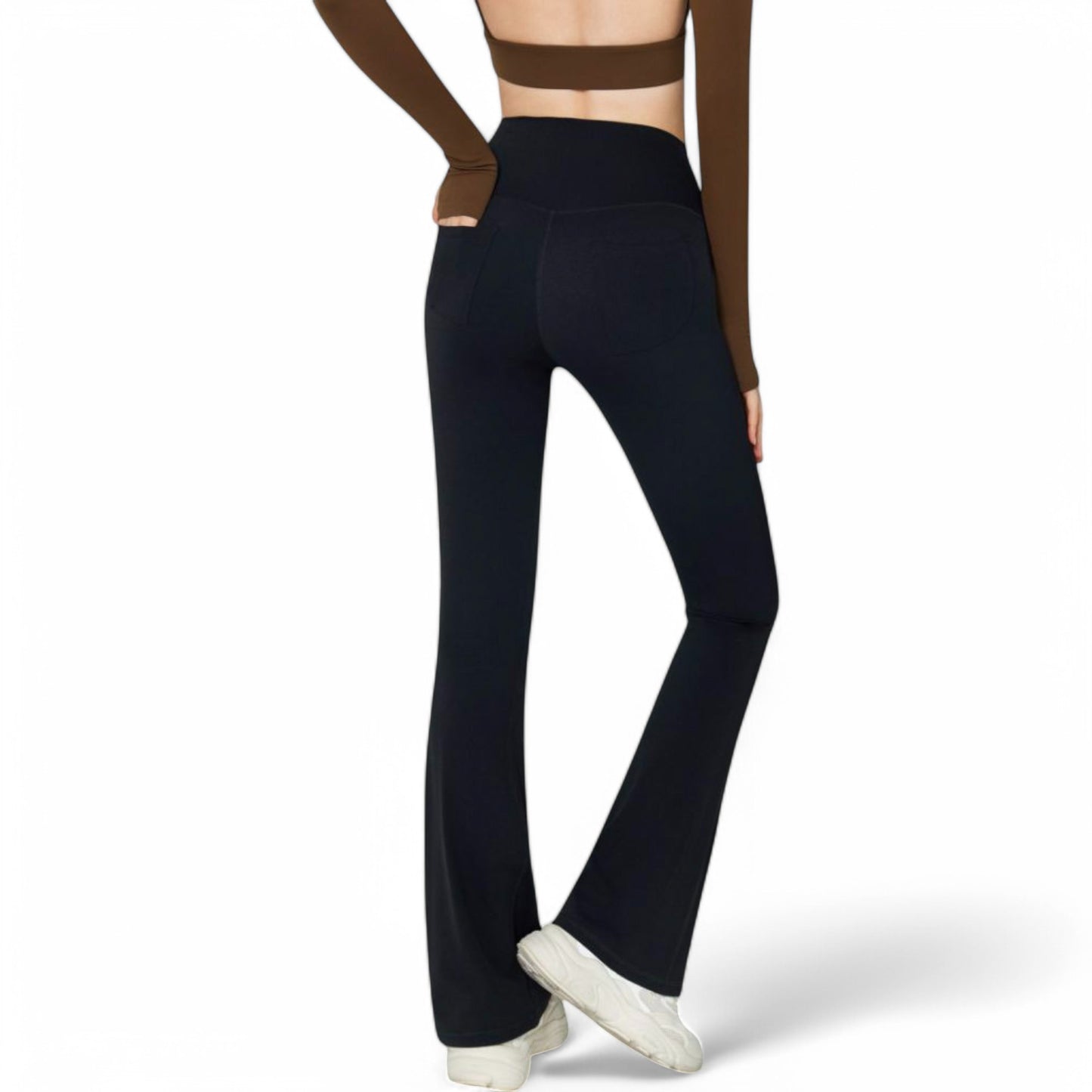 Anna-Kaci Women's High-Waist Flared Leggings with Stretch Fabric and Contoured Fit