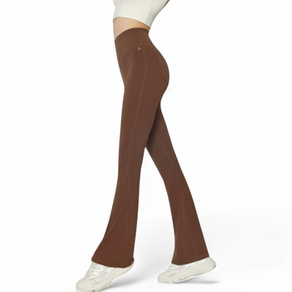 Anna-Kaci Women's High-Waist Flared Leggings with Stretch Fabric and Contoured Fit
